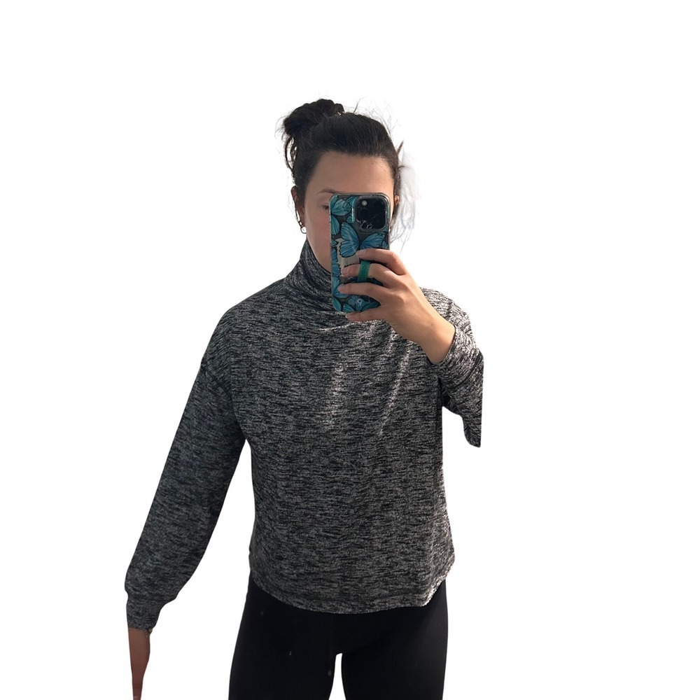 Athleta Space Dye Turtleneck Women L Grey Marled Long Sleeve Relaxed Top